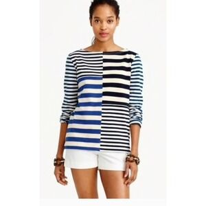 J Crew Cotton Women's Sz S Boatneck Striped Tonal Block Top Coastal Casual Beach